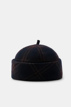 ZARA ШАПКА ИЗ СМЕСОВОЙ ШЕРСТИ В КЛЕТКУ, МОРСКОЙ СИНИЙ