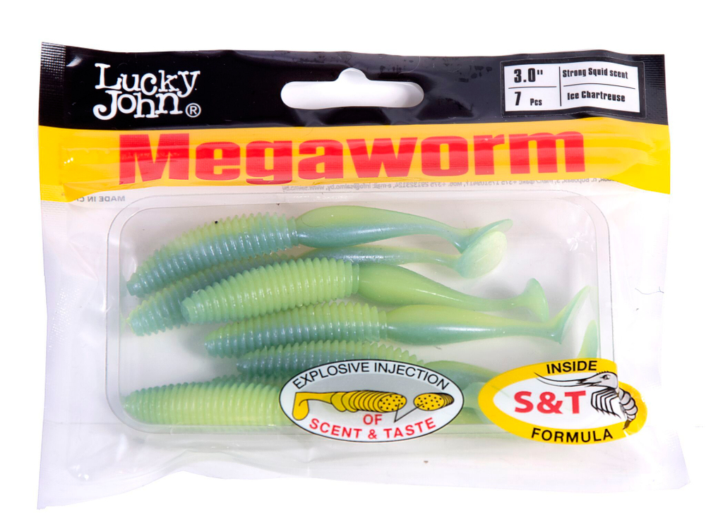Виброхвосты съедобные LJ Pro Series MegaWorm 3,0in (7,6 см), цв. T57, 7 шт.