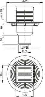 Душевой трап Alcadrain 105х105/50/75 решетка из нерж стали (APV203)
