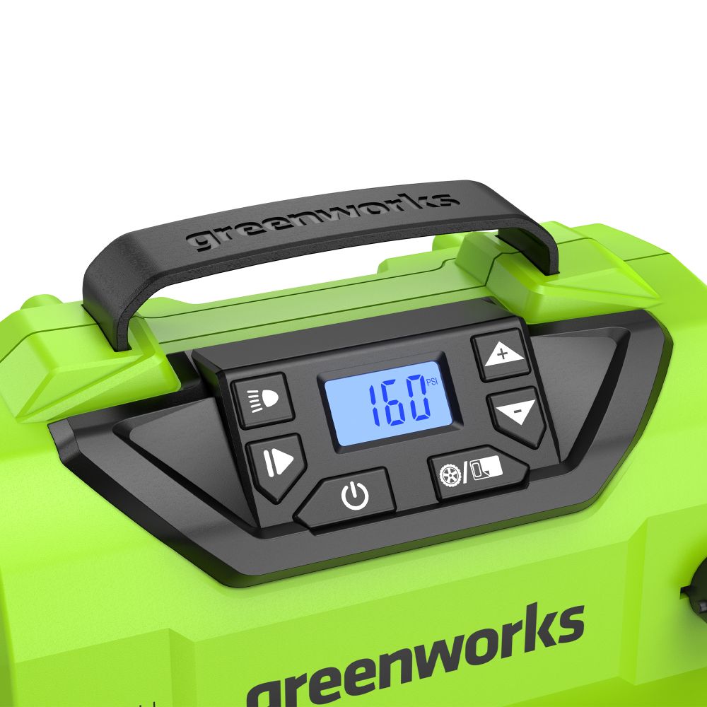 Компрессор автомобильный аккумуляторный Greenworks Арт. 3400807, 24V / 12V (от прикуривателя автомобиля), без АКБ и ЗУ в сумке