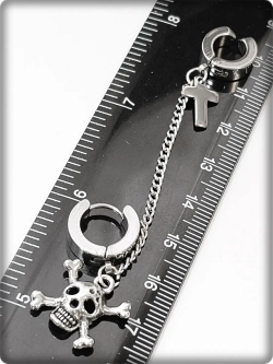 Серьга с клипсой на цепочке"Череп, крест" сталь 316L.