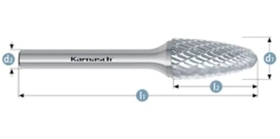 Борфреза твердосплавная Karnasch форма H (язычок пламени), 3х6х3х50 мм, универсальная насечка HP-3, без покрытия, арт. 11.3071-003