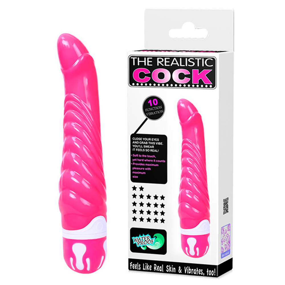 Розовый ребристый вибратор 21,8см Baile The Realistic Cock BW-047002