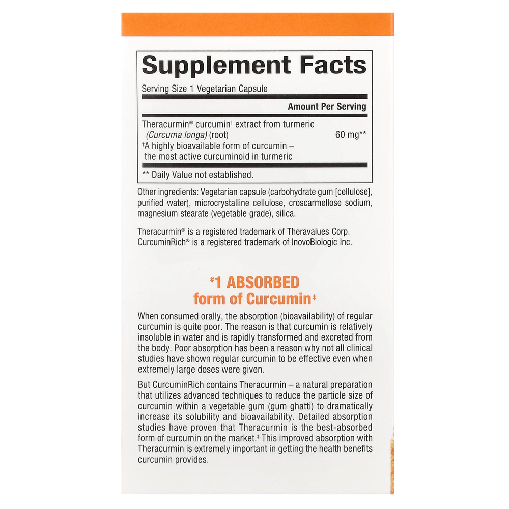 Natural Factors, CurcuminRich®, Theracurmin®, 60 мг, 60 вегетарианских капсул