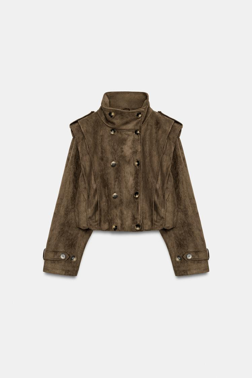 ZARA УКОРОЧЕННЫЙ ТРЕНЧ СО СКЛАДКАМИ, ТЕМНЫЙ ХАКИ