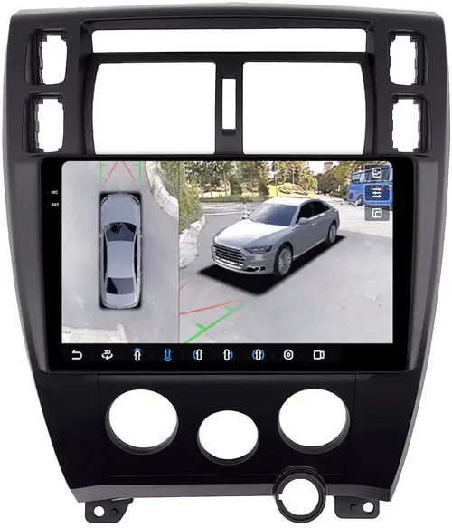 Магнитола для Hyundai Tucson 1 2004-2009 (рамка черная) - FarCar BX3037M-360 монитор 10.36" 2K QLED на Android 13, Быстрая, CarPlay, 4G SIM-слот, 4 камеры в комплекте