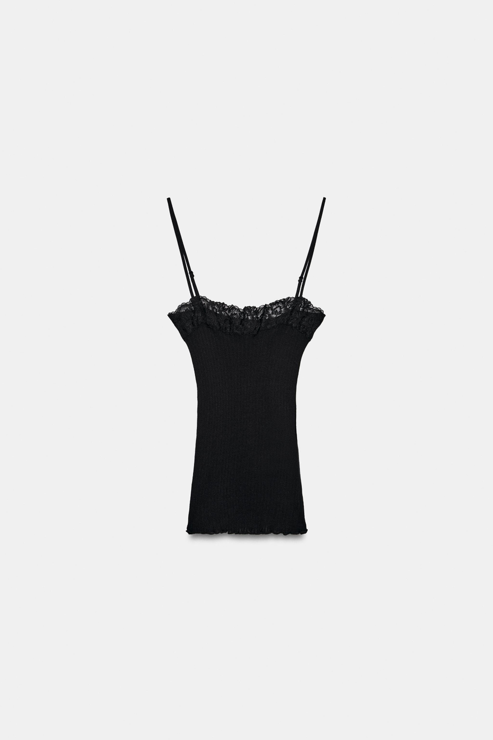 ZARA КРУЖЕВНОЙ ТОП НА БРЕТЕЛЯХ, ЧЕРНЫЙ