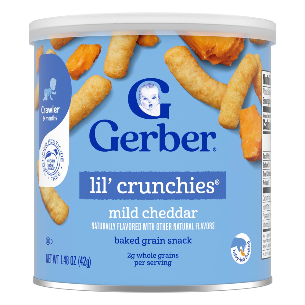 Gerber, Lil' Crunchies®, запечённый злаковый снек, для детей от 8 месяцев, мягкий чеддер, 42 г (1,48 унции)