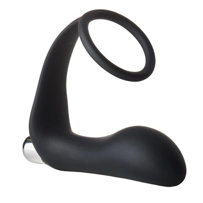 Черное эрекционное кольцо с вибропробкой Vibrating Anal Plug With Cockring (Цвет: черный)