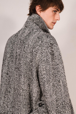 ZARA ПАЛЬТО СВОБОДНОГО КРОЯ В ЕЛОЧКУ, БЕЛЫЙ/ЧЕРНЫЙ
