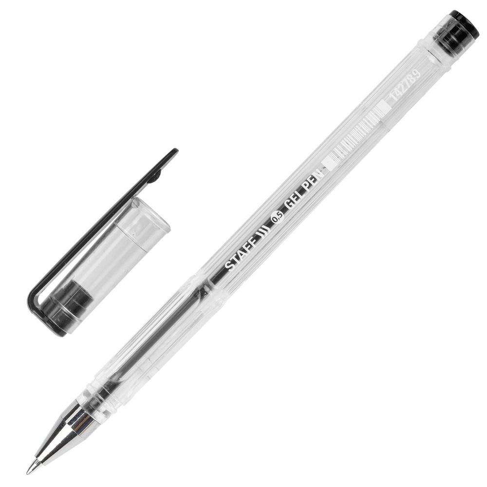 Ручка гелевая STAFF "Basic" GP-789, 1шт, корпус прозрачный, хромированные детали, узел 0,5 мм, 142789