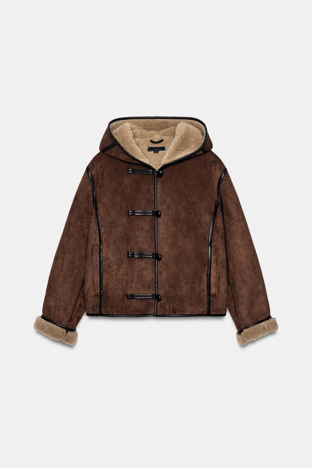 ZARA КУРТКА-ДУБЛЕНКА С КАПЮШОНОМ, КОРИЧНЕВЫЙ