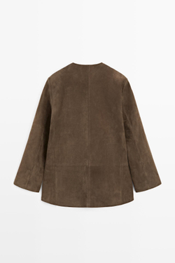 Massimo Dutti Замшевый кожаный блейзер, кротово-коричневый