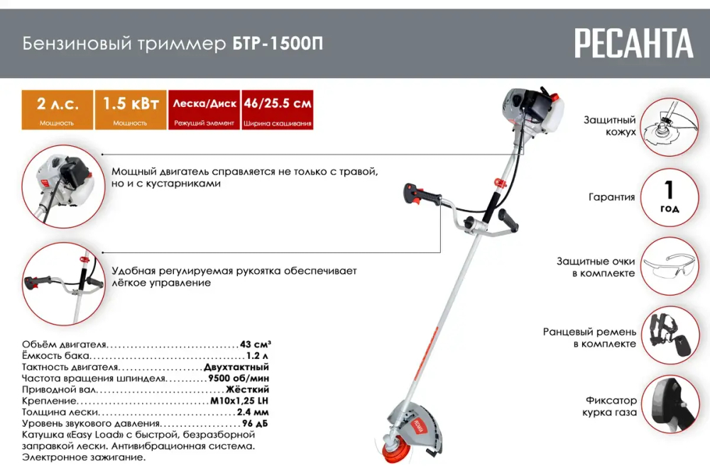 Бензиновый триммер Ресанта БТР-1500П