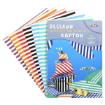 Картон цветной А4 6л, 6цв "Полоски" двусторонний в папке (Апплика)