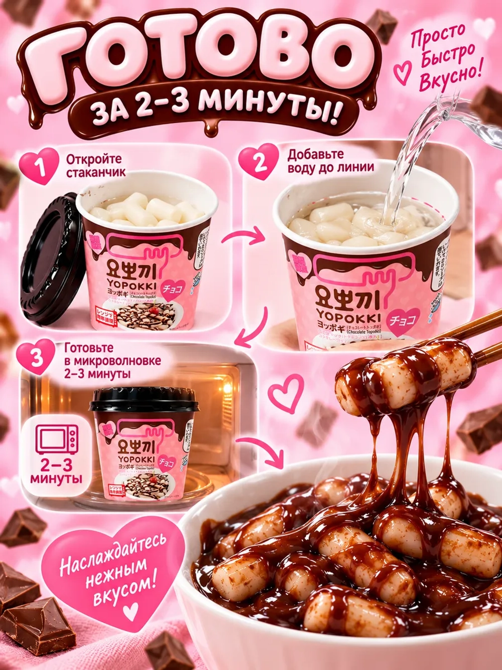 Топокки рисовые клецки с Шоколадным соусом Yopokki 120 г