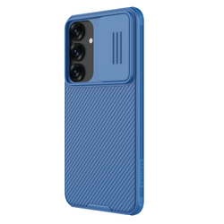 Чехол синего цвета с защитной шторкой для камеры от Nillkin на Samsung Galaxy S25, серия CamShield Pro Case
