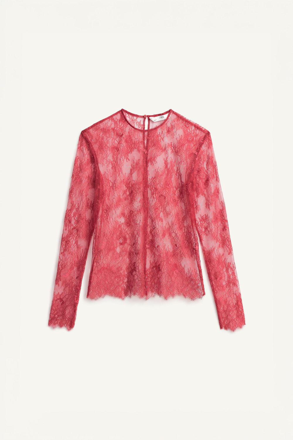 ZARA ПОЛУПРОЗРАЧНЫЙ КРУЖЕВНОЙ ТОП - LIMITED EDITION, КРАСНЫЙ