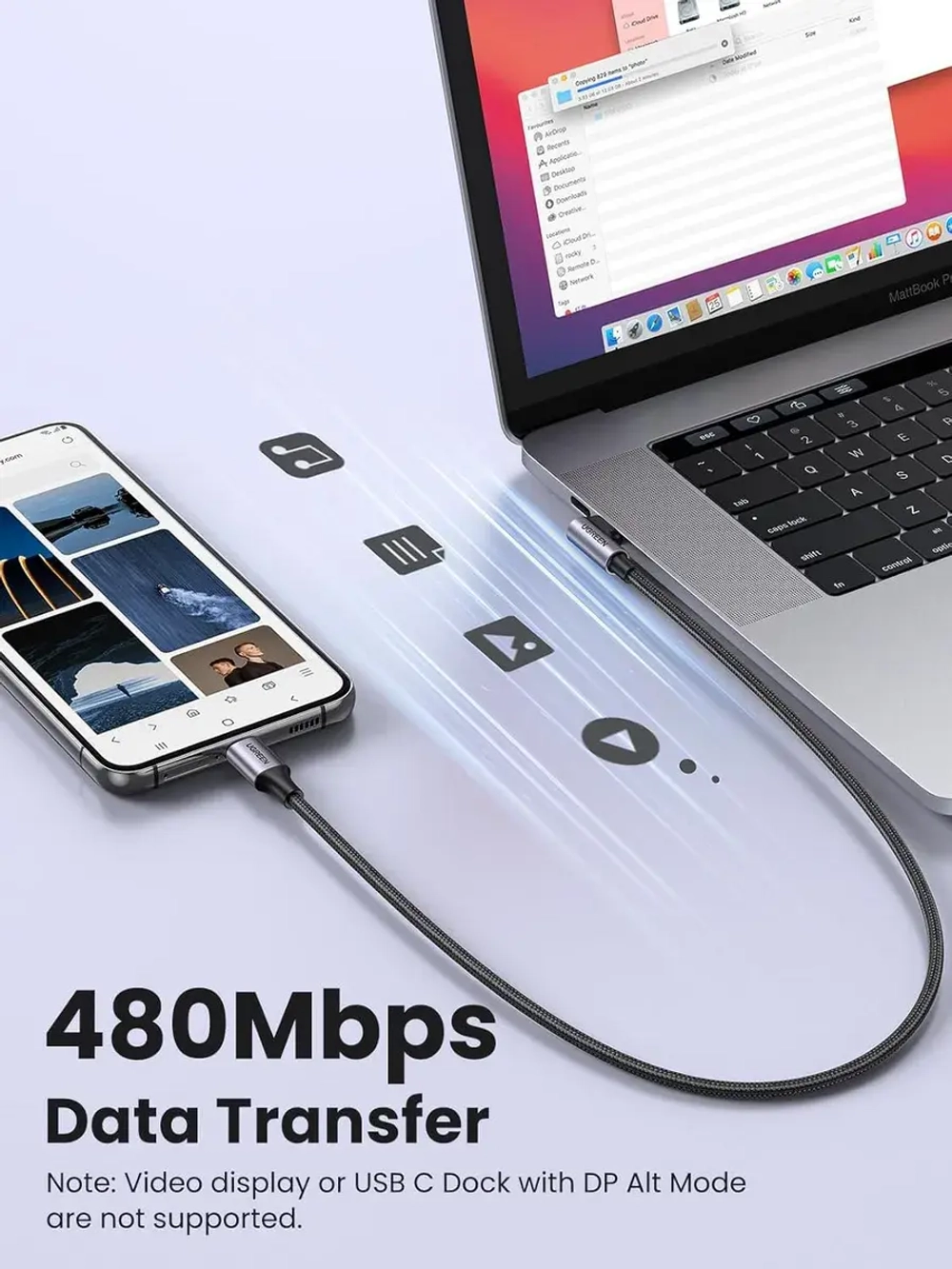 USB C кабель угловой L Угрин 60W с быстрой зарядкой
