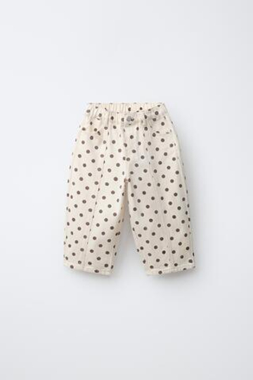 ZARA БРЮКИ BARREL ИЗ ТВИЛА В ГОРОШЕК, ЭКРЮ