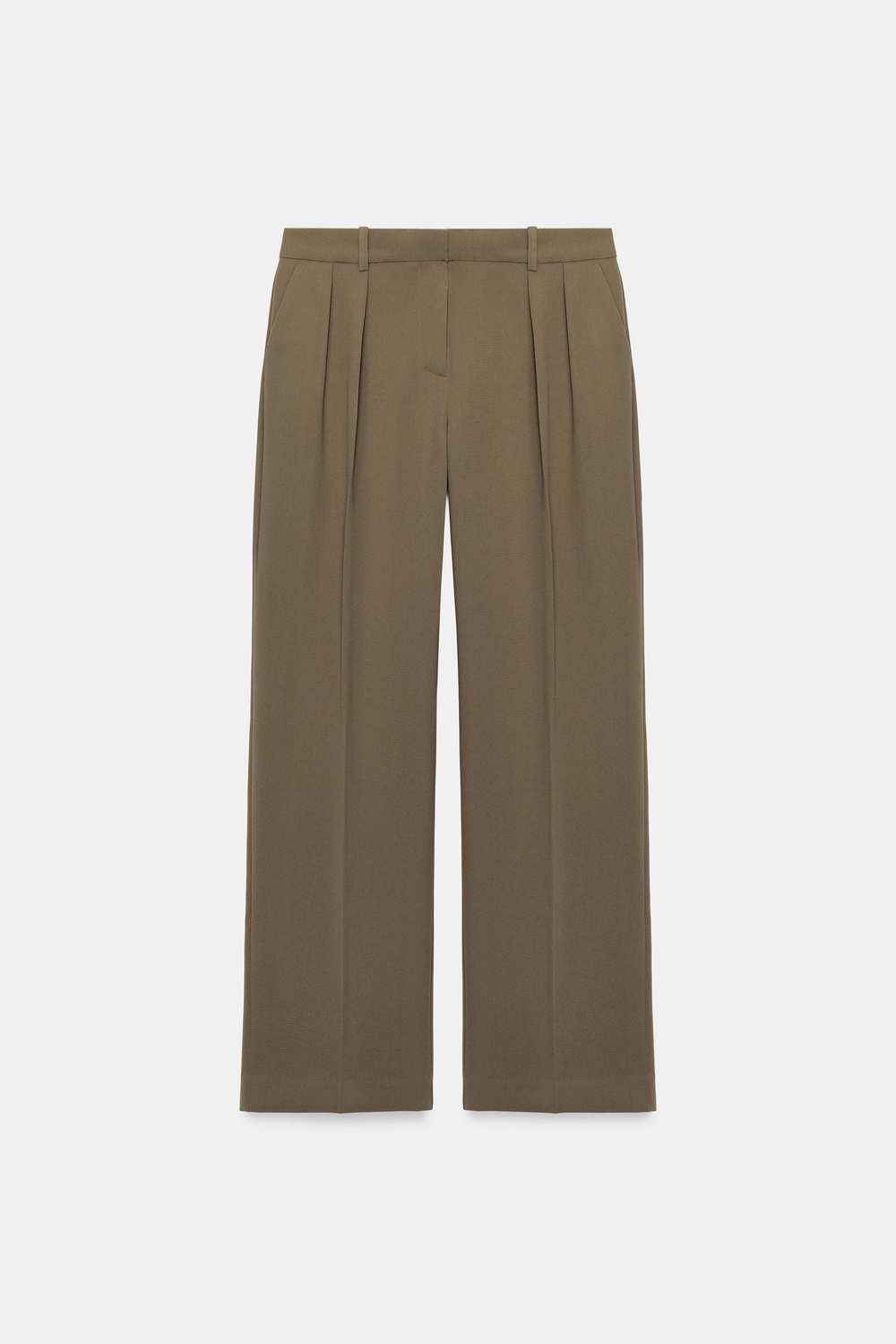 ZARA БРЮКИ ПРЯМОГО КРОЯ С ЗАЩИПАМИ, СЕРОВАТО-КОРИЧНЕВЫЙ