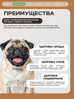 Корм сухой для взрослых собак породы Мопс, с ягненком, 800 гр, QUATTRO