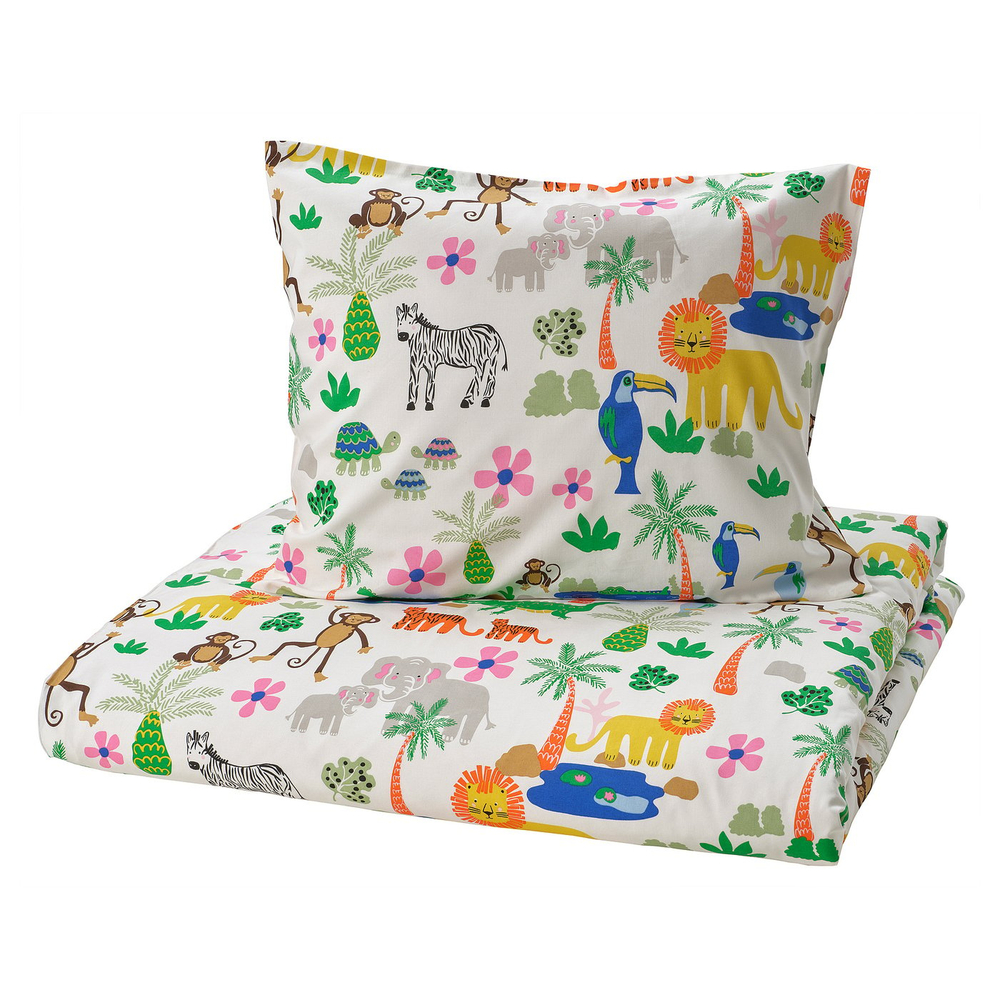 IKEA NATTHÄGER  (ИКЕА НАТТХЭГЕР)  -  Пододеяльник и наволочка - многоцветный/джунгли 150х200/50х60 см