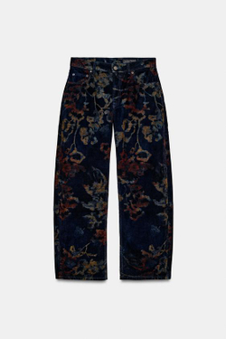 ZARA ДЖИНСЫ ZW BAGGY СО СРЕДНЕЙ ПОСАДКОЙ И ЦВЕТАМИ, СИНИЙ