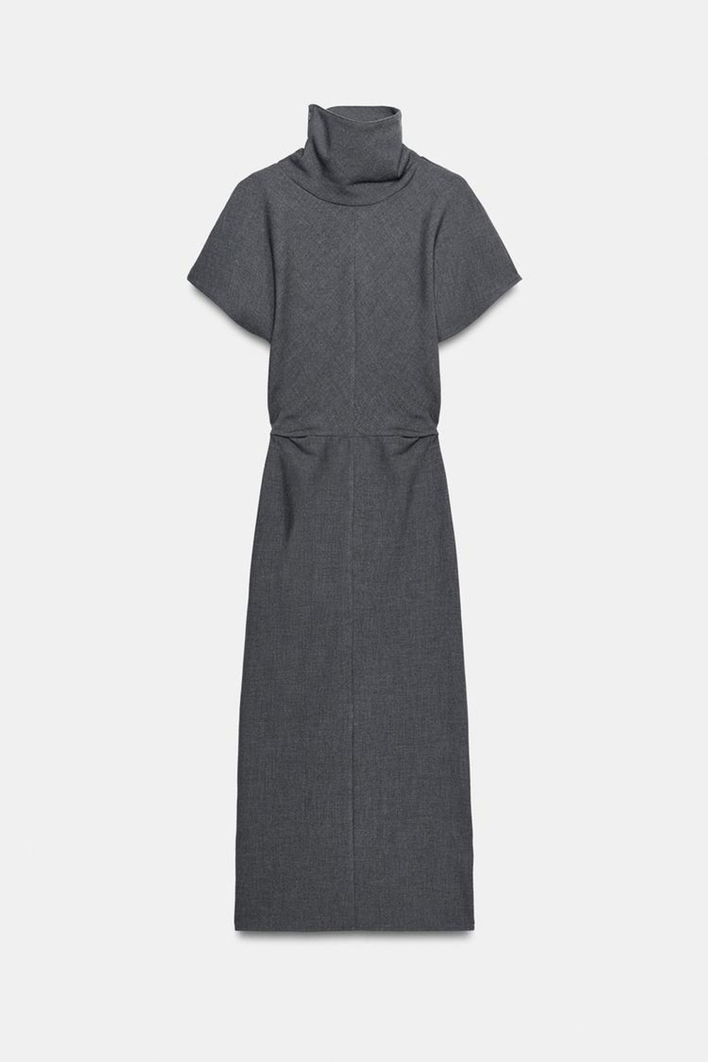 ZARA ДЛИННОЕ ПЛАТЬЕ С ВЫСОКИМ ВОРОТНИКОМ, МЯГКИЙ СЕРЫЙ