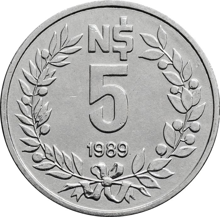 5 новых песо 1989 Уругвай