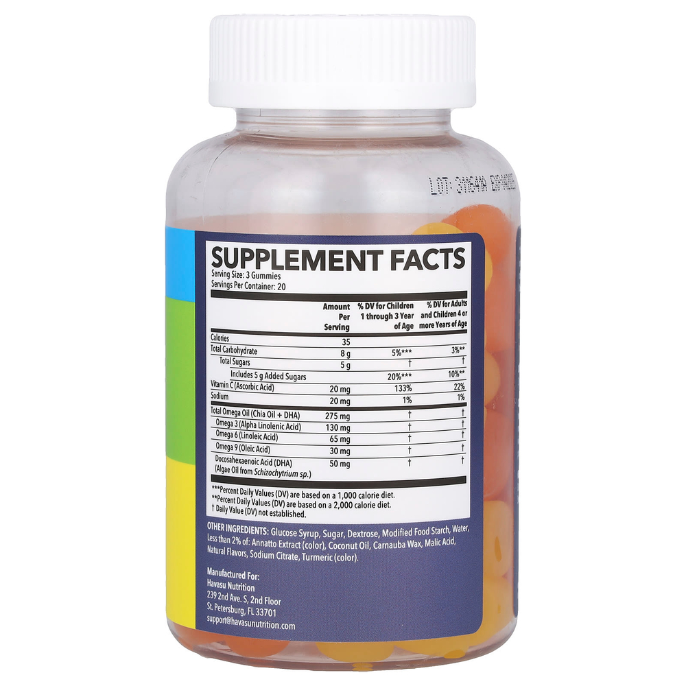 Havasu Nutrition, омега-3, 6, 9, жевательные таблетки с ДГК для детей, 60 жевательных таблеток