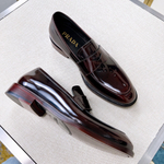 Мужские кожаные пенни-лоферы Prada — бордовые — фото 4