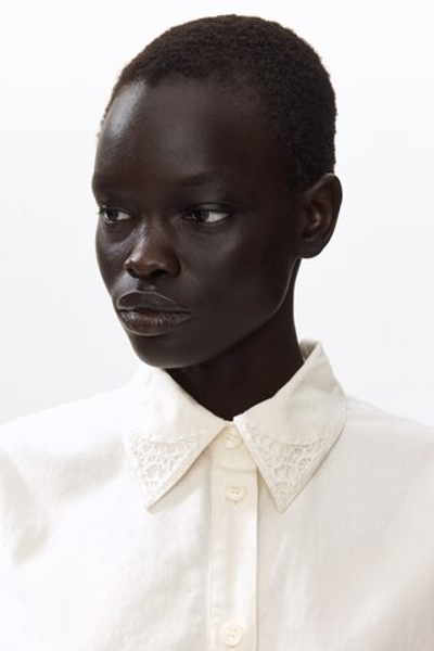 Хлопковый жакет с вышивкой — Кремовый — H&M 1344838