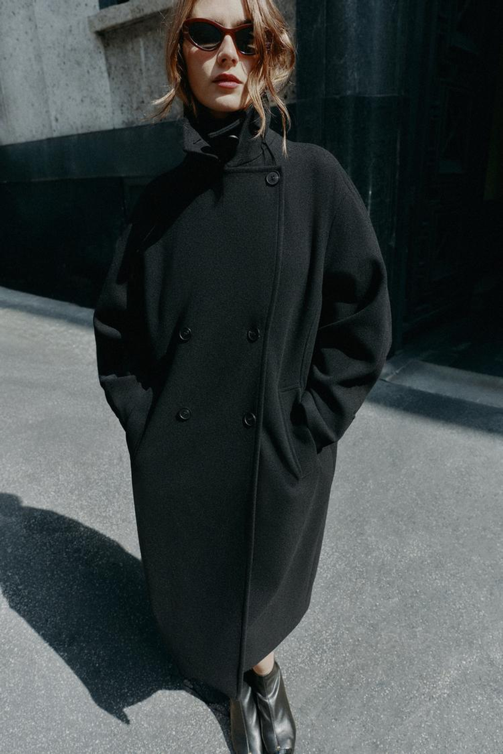 ZARA МЯГКОЕ ПАЛЬТО ОВЕРСАЙЗ, ЧЕРНЫЙ