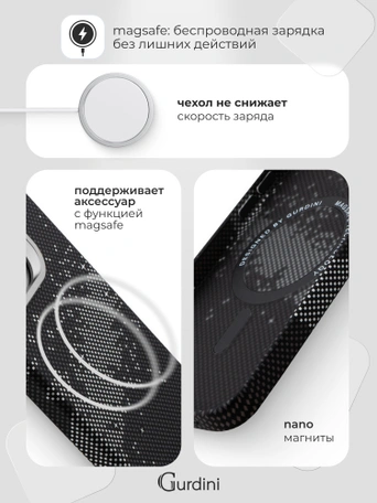 Чехол накладка iPhone 14 Pro Max 6.7" Gurdini Carbon Design (Magsafe &amp; Lense holder) Galaxy Black