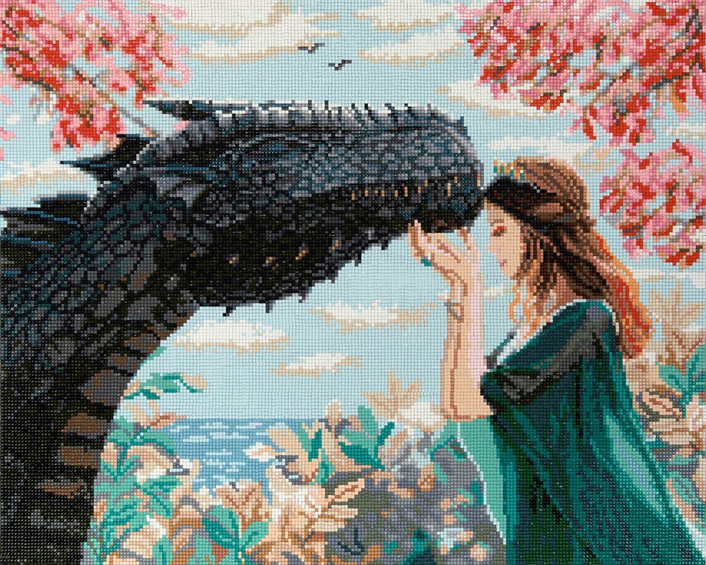 Алмазная (кристальная) мозаика Фрея, на подрамнике Девушка с драконом, 50х40 см