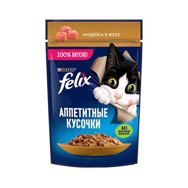Felix Аппетитные кусочки Индейка в желе пауч для кошек 75 г