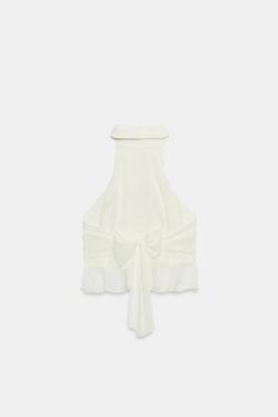ZARA ТОП ИЗ ЖОРЖЕТА С ГОРЛОВИНОЙ ХАЛТЕР, ЭКРЮ