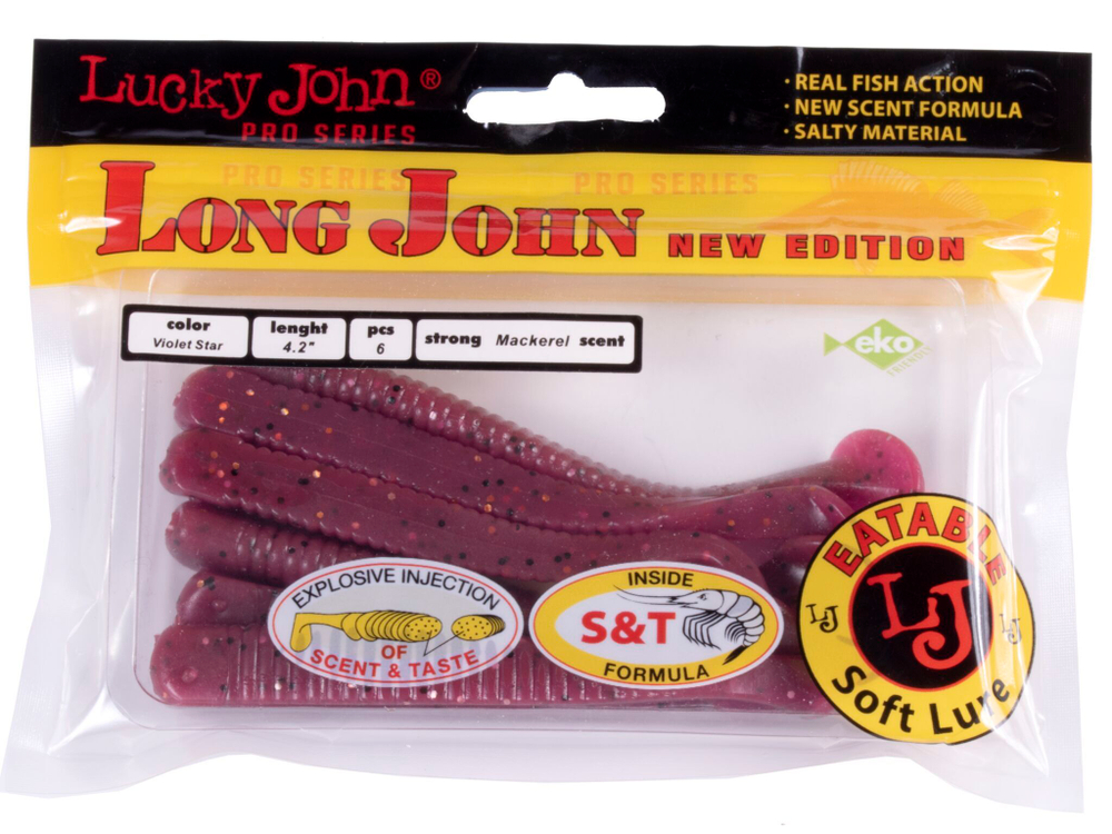 Виброхвосты съедобные LJ Pro Series LONG JOHN 4.2in (10,7 см), цв. S26, 6 шт.