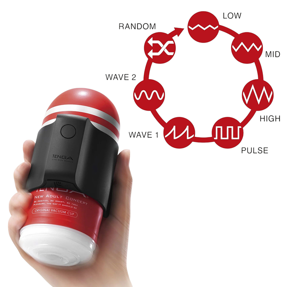 Набор: вибронасадка Tenga Cup Vibrator + 2 мастурбатора Original Vacuum Cup и Premium Original Vacuum Cup