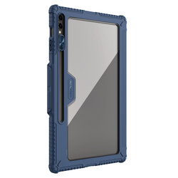 Чехол книжка синего цвета от Nillkin для планшета Samsung Galaxy Tab S9 Ultra и Tab S10 Ultra, серия Bumper Pro Case-Multi Angle Folding Style, с защитной шторкой для камеры