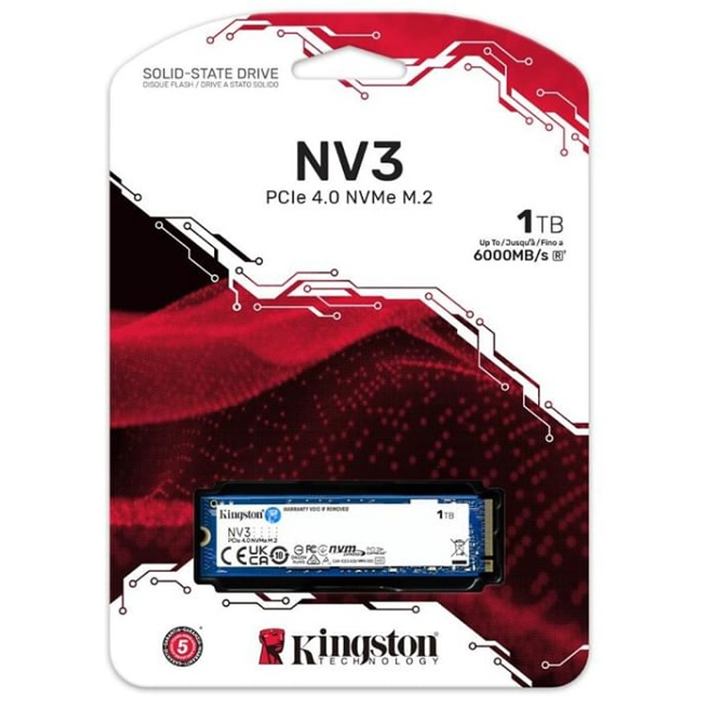 Жесткий диск SSD M.2 1Tb Kingston NV3, 6000/4000MBs, 250000 IOPS, 3D NAND, 2280, PCI-E 4.0 x4 (SNV3S/1000G)