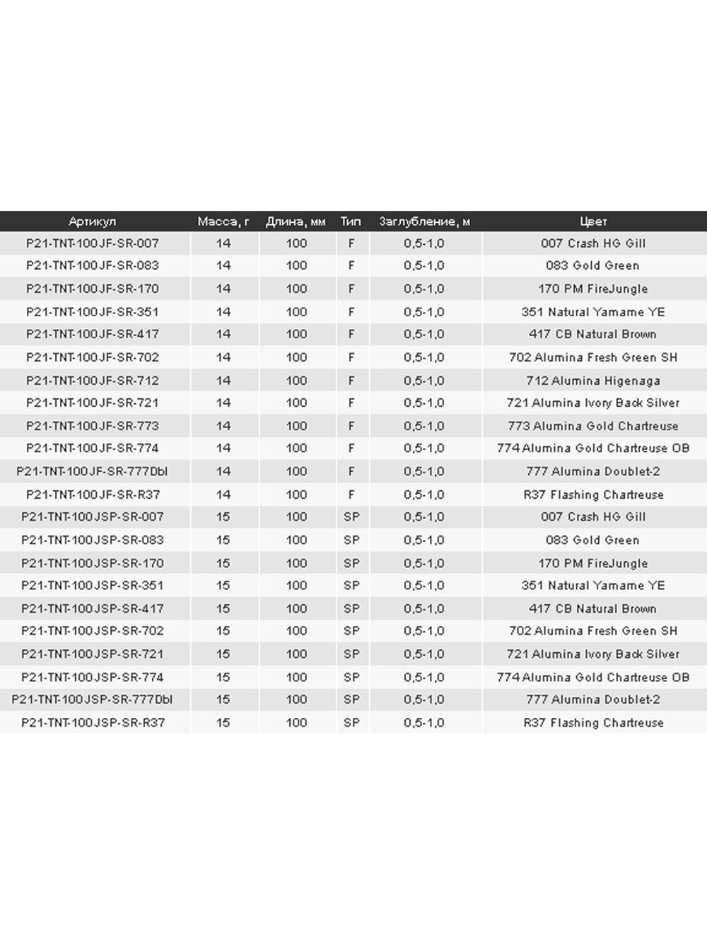Воблер Tantalisa 100JF-SR 083 100мм 14.0 гр 0.5-1.0 м.
