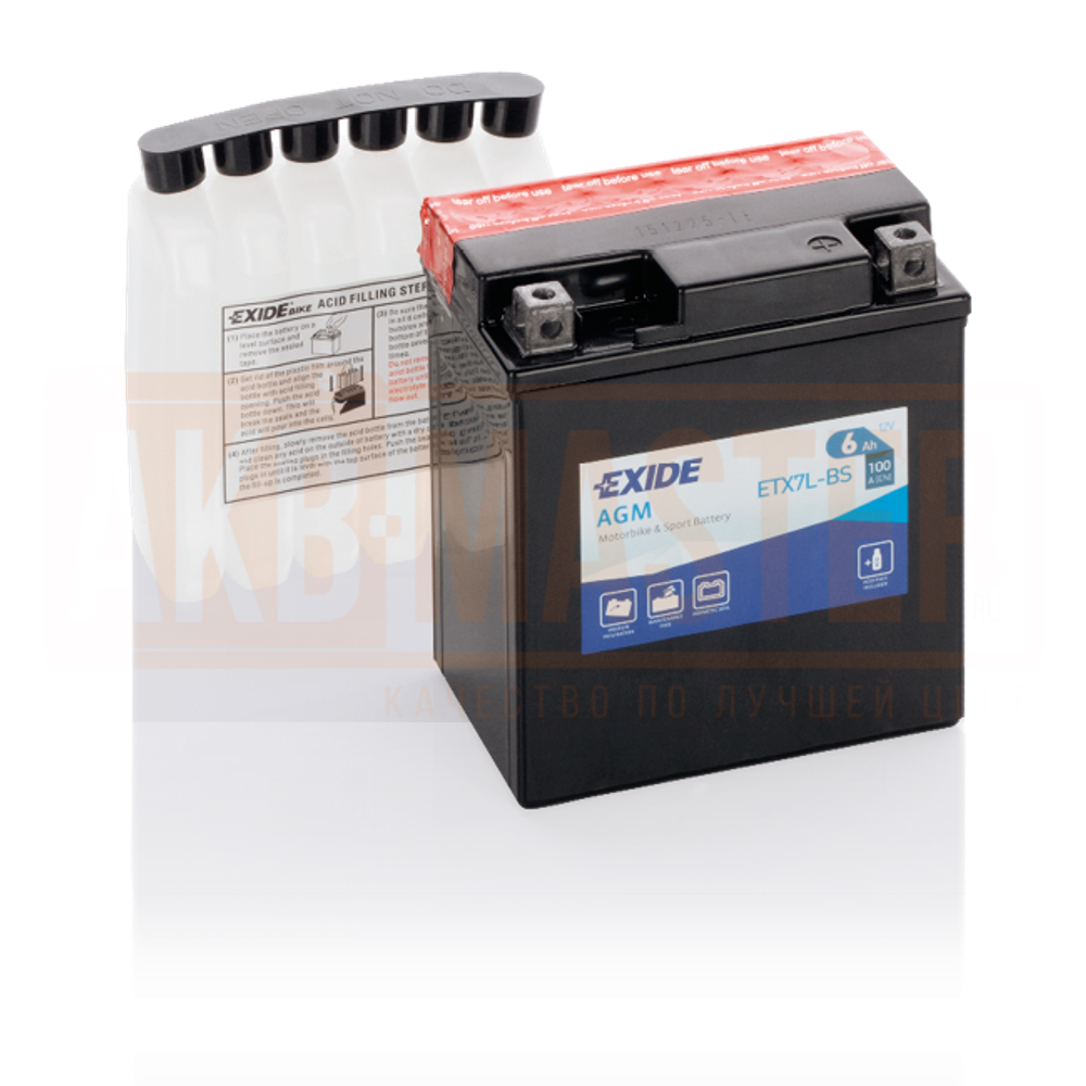 Аккумулятор для мототехники 6 Ач R+, EXIDE AGM-Dry Technology ETX7L-BS