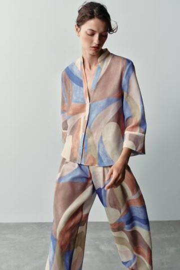 ZARA РУБАШКА С ПРИНТОМ И КРУЖЕВОМ, РАЗНОЦВЕТНЫЙ