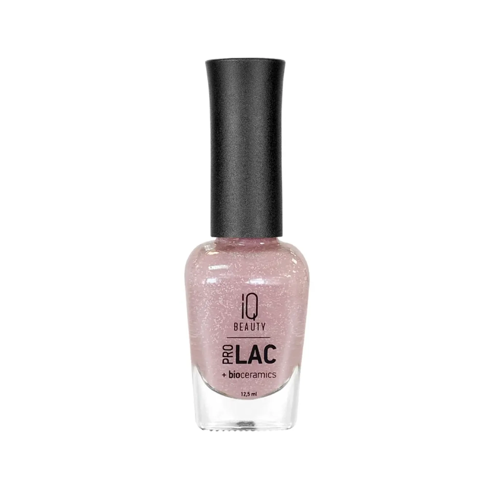 IQ Beauty Лак для ногтей профессиональный укрепляющий с биокерамикой #088, 12.5 мл Пыльно-розовый с белой крошкой, полупрозрачный