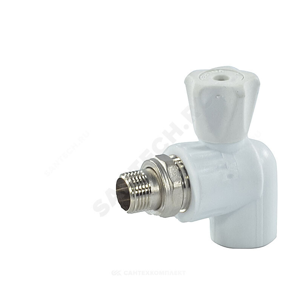 Кран шаровой PP-R белый Дн 25х3/4" НР угловой для радиатора VALFEX 10148025