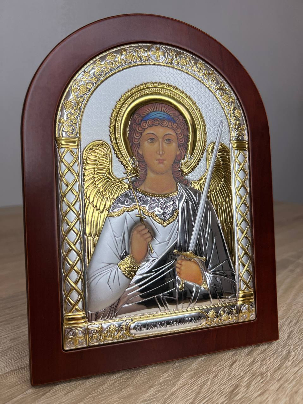 Ангел Хранитель, икона арочная, красное дерево 150х200