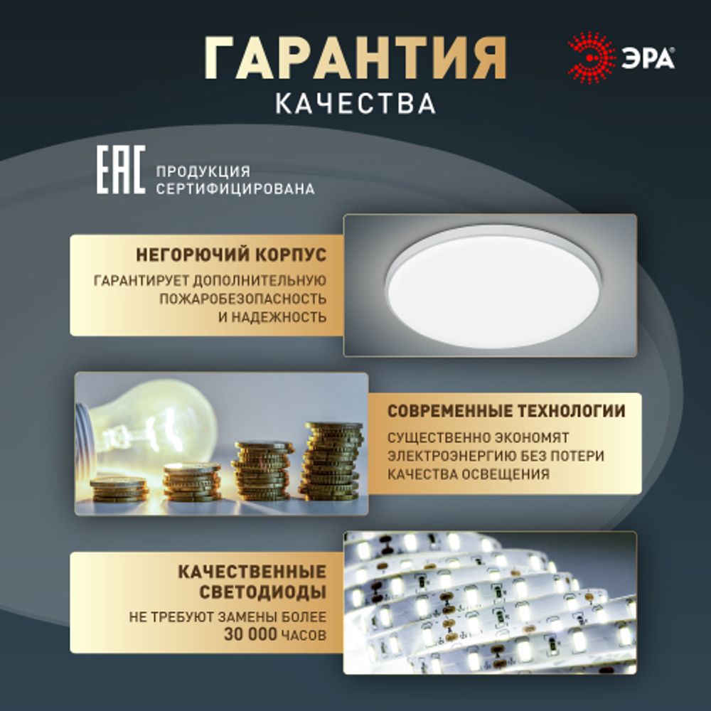 Светильник потолочный светодиодный ЭРА Классик без ДУ SPB-6 Slim Base 45W-5K 5000K | Светильники SPB-6 без ДУ