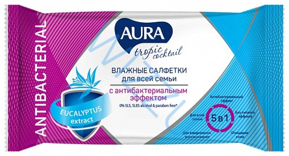 Салфетки влажные Аура Антибакт Тропики 15шт
